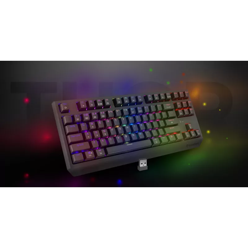Mehāniskā spēļu tastatūra bez ciparu bloka GENESIS Thor 230 TKL — USB, RF bezvadu, Bluetooth, 87 taustiņu QWERTY, pelēka