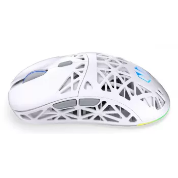 Bezvadu spēļu pele ENDORFY LIV Onyx balta — Bluetooth/2,4 GHz, 12000 DPI, piemērota abām rokām, aRGB apgaismojums, 6 pogas, USB-A/USB-C kabelis