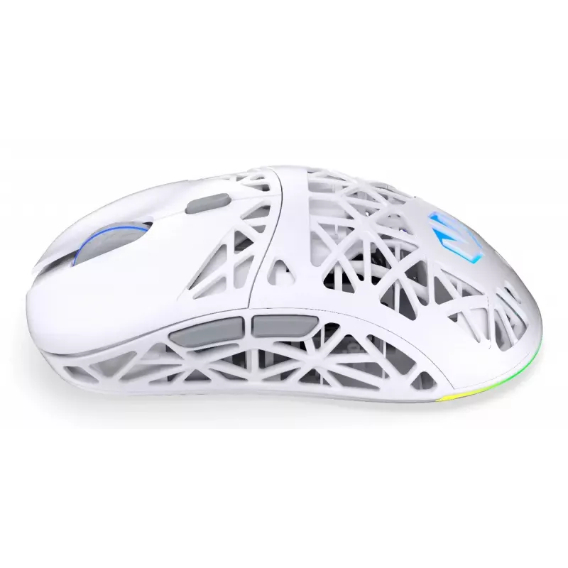 Bezvadu spēļu pele ENDORFY LIV Onyx balta — Bluetooth/2,4 GHz, 12000 DPI, piemērota abām rokām, aRGB apgaismojums, 6 pogas, USB-A/USB-C kabelis