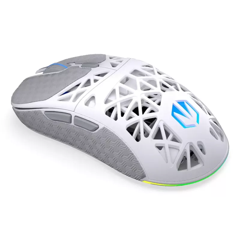 Bezvadu spēļu pele ENDORFY LIV Onyx balta — Bluetooth/2,4 GHz, 12000 DPI, piemērota abām rokām, aRGB apgaismojums, 6 pogas, USB-A/USB-C kabelis