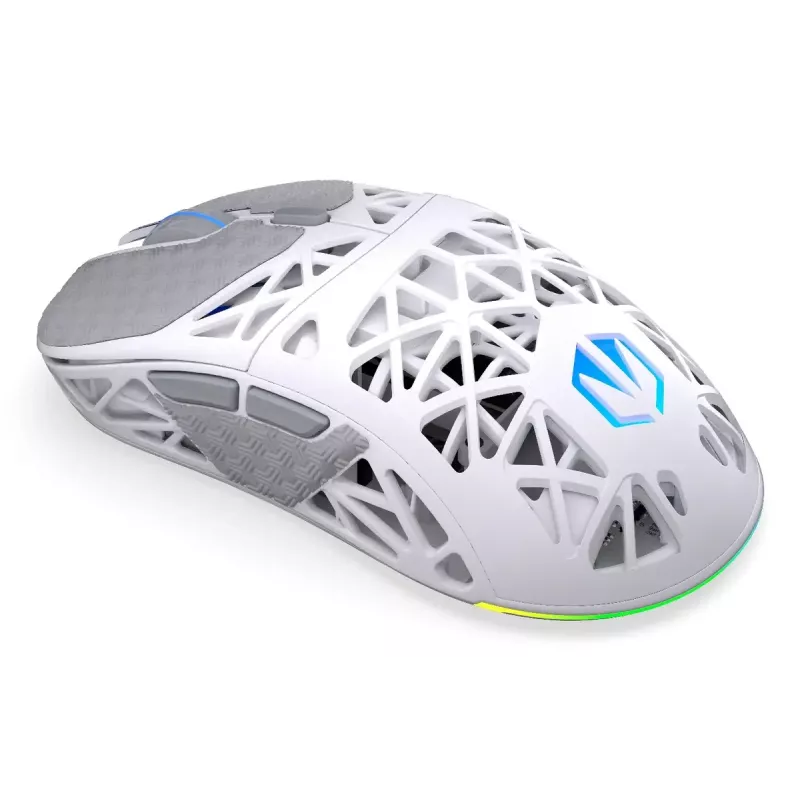 Bezvadu spēļu pele ENDORFY LIV Onyx balta — Bluetooth/2,4 GHz, 12000 DPI, piemērota abām rokām, aRGB apgaismojums, 6 pogas, USB-A/USB-C kabelis