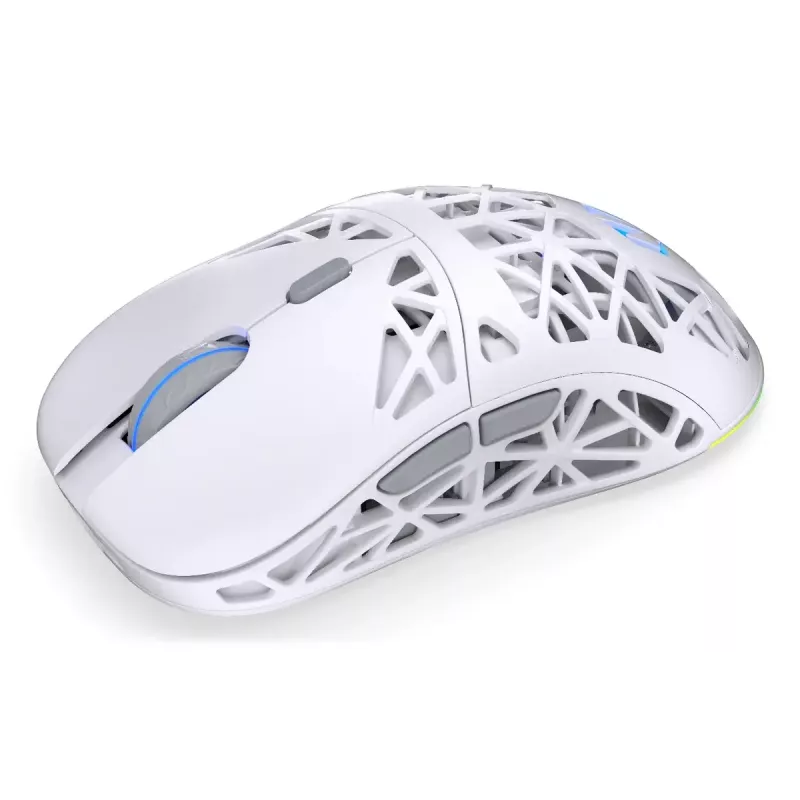 Bezvadu spēļu pele ENDORFY LIV Onyx balta — Bluetooth/2,4 GHz, 12000 DPI, piemērota abām rokām, aRGB apgaismojums, 6 pogas, USB-A/USB-C kabelis