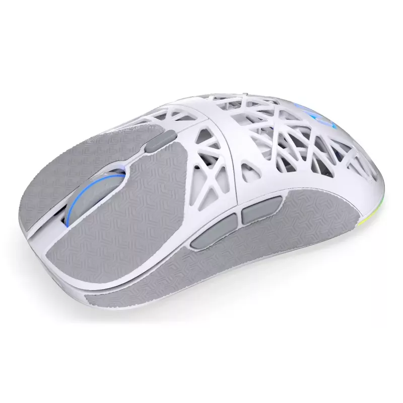 Bezvadu spēļu pele ENDORFY LIV Onyx balta — Bluetooth/2,4 GHz, 12000 DPI, piemērota abām rokām, aRGB apgaismojums, 6 pogas, USB-A/USB-C kabelis