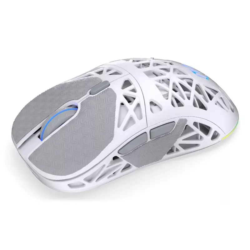Bezvadu spēļu pele ENDORFY LIV Onyx balta — Bluetooth/2,4 GHz, 12000 DPI, piemērota abām rokām, aRGB apgaismojums, 6 pogas, USB-A/USB-C kabelis