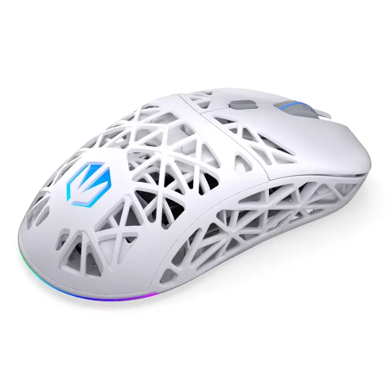 Bezvadu spēļu pele ENDORFY LIV Onyx balta — Bluetooth/2,4 GHz, 12000 DPI, piemērota abām rokām, aRGB apgaismojums, 6 pogas, USB-A/USB-C kabelis