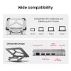 Laptop statīvs Unitek D1109A — alumīnija regulējams statīvs ar USB-C centrmezglu, HDMI, Gigabit Ethernet (piemērots 14 collu–17 collu ierīcēm)