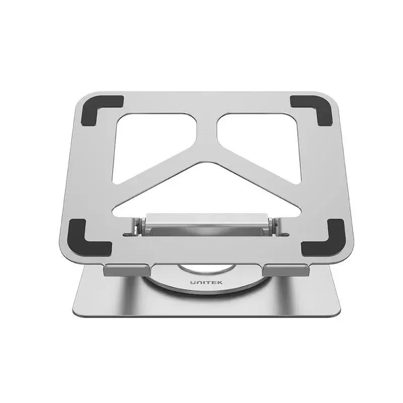 Laptop statīvs Unitek D1109A — alumīnija regulējams statīvs ar USB-C centrmezglu, HDMI, Gigabit Ethernet (piemērots 14 collu–17 collu ierīcēm)