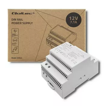 DIN sliedes barošanas bloks QOLTEC 50922 — 12V 7.1A izeja, 85.2W