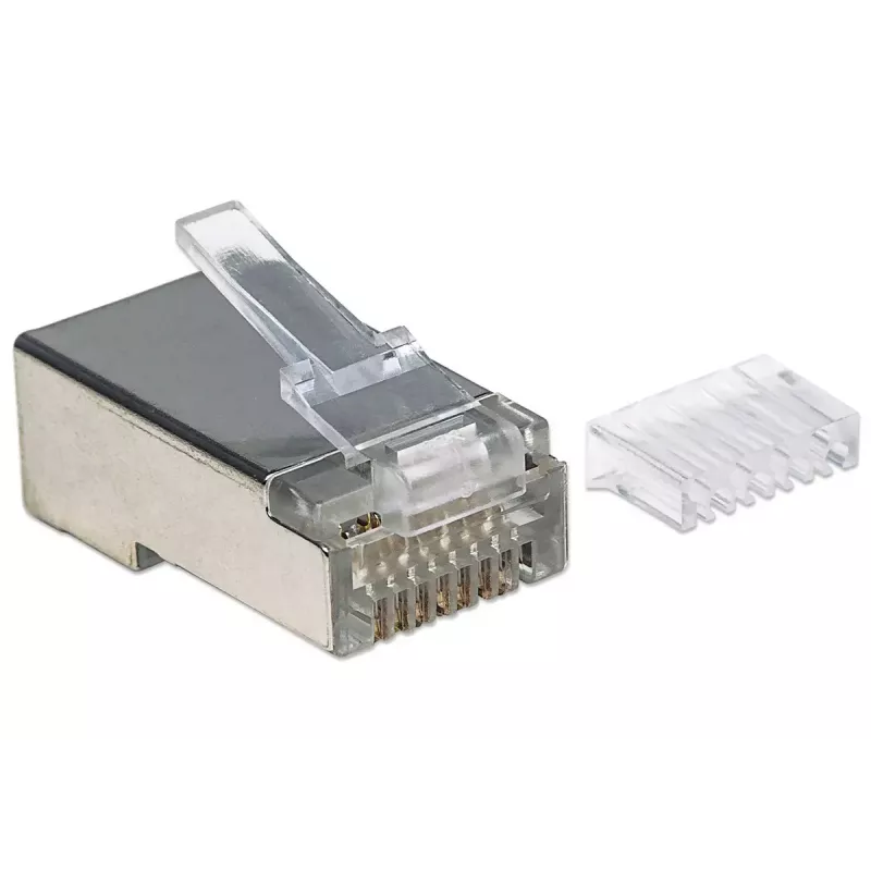 Intellinet RJ45 Modular Plugs Pro Line, Cat6, STP, 3-zaru, cietiem un vijumvadiem, 50 µ zelta pārklājuma kontakti, 90 gab. iepakojumā