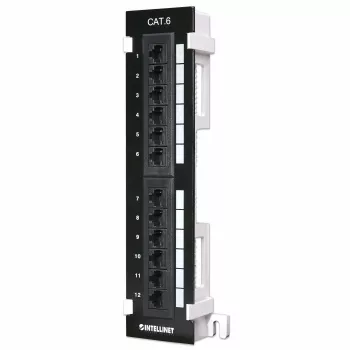 Intellinet ielāpu panelis, Cat6, pie sienas stiprināms, UTP, 12 porti, melns