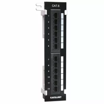 Intellinet ielāpu panelis, Cat6, pie sienas stiprināms, UTP, 12 porti, melns