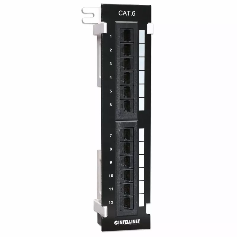 Intellinet ielāpu panelis, Cat6, pie sienas stiprināms, UTP, 12 porti, melns