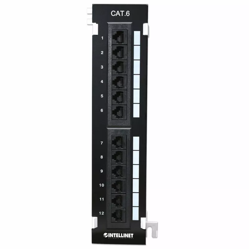 Intellinet ielāpu panelis, Cat6, pie sienas stiprināms, UTP, 12 porti, melns