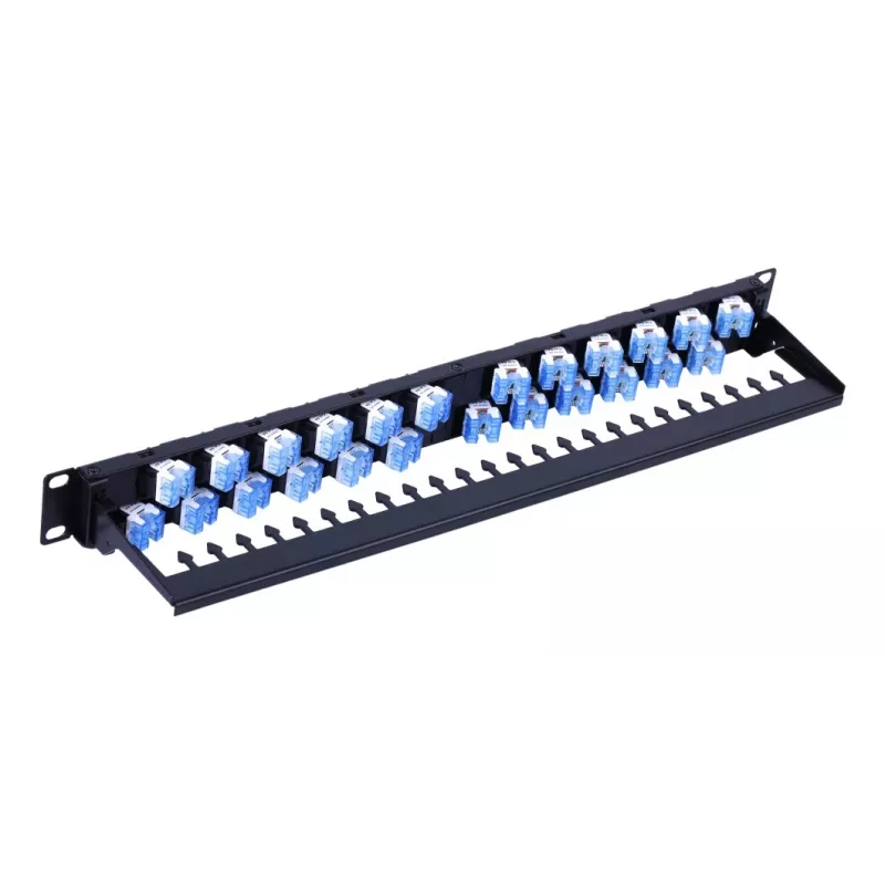 Techly UTP Patch Panel 24 Places RJ45 Cat.6A Inclined Output 1U Melns