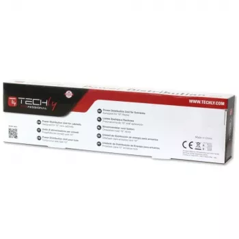 Techly I-CASE STRIP-16SH strāvas sadales iekārta (PDU) 6 maiņstrāvas kontaktligzdas 1.5U Melns, Sudraba