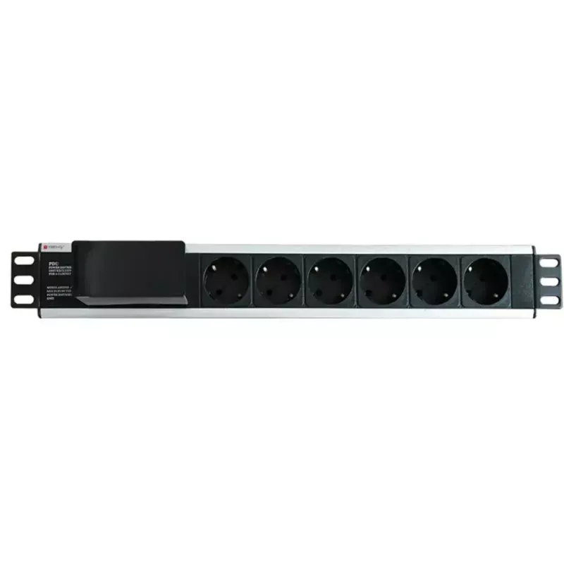 Techly I-CASE STRIP-16SH strāvas sadales iekārta (PDU) 6 maiņstrāvas kontaktligzdas 1.5U Melns, Sudraba