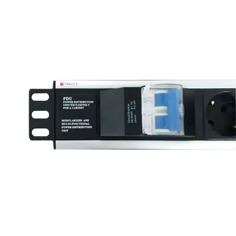 Techly I-CASE STRIP-16SH strāvas sadales iekārta (PDU) 6 maiņstrāvas kontaktligzdas 1.5U Melns, Sudraba