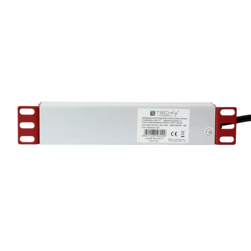 Techly Universal strāvas sloksnes plaukts 10 collu 4 rozetes Schuko spraudnis melns sudraba 1U