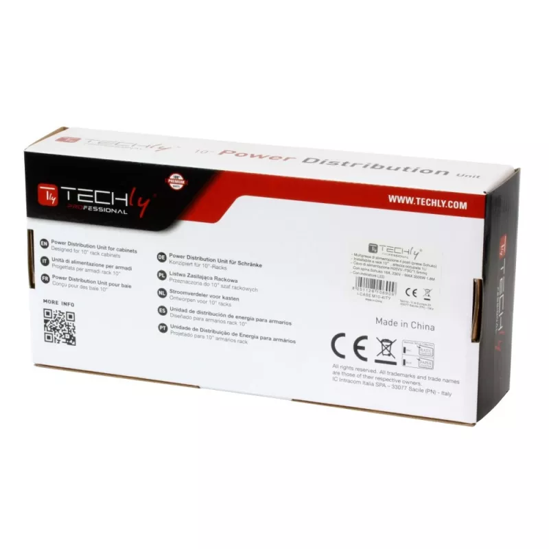 Techly Universal strāvas sloksnes plaukts 10 collu 4 rozetes Schuko spraudnis melns sudraba 1U