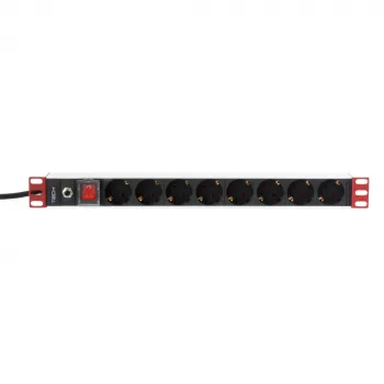 Techly Rack 19 collu Strāvas sadalītājs 8 rozetes Schuko kontaktdakša, Strāvas sadalītājs, Melns, 1,05 kg