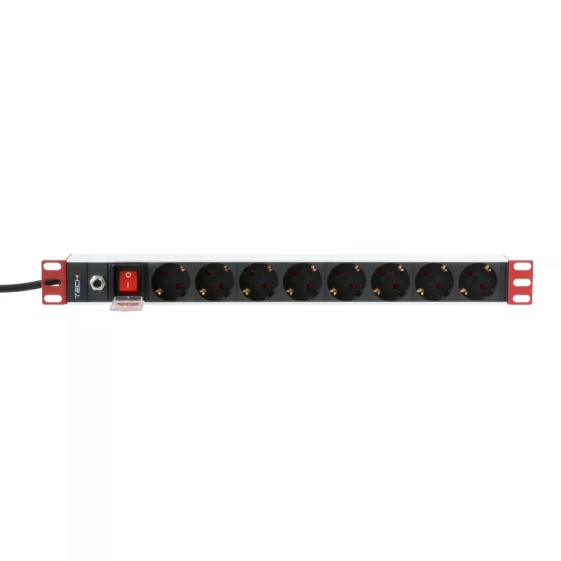 Techly Rack 19 collu Strāvas sadalītājs 8 rozetes Schuko kontaktdakša, Strāvas sadalītājs, Melns, 1,05 kg
