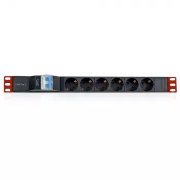 Techly I-CASE STRIP-61UD strāvas sadales bloks (PDU) 6 maiņstrāvas kontaktligzdas 1U melns, sarkans