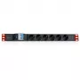 Techly I-CASE STRIP-61UD strāvas sadales bloks (PDU) 6 maiņstrāvas kontaktligzdas 1U melns, sarkans