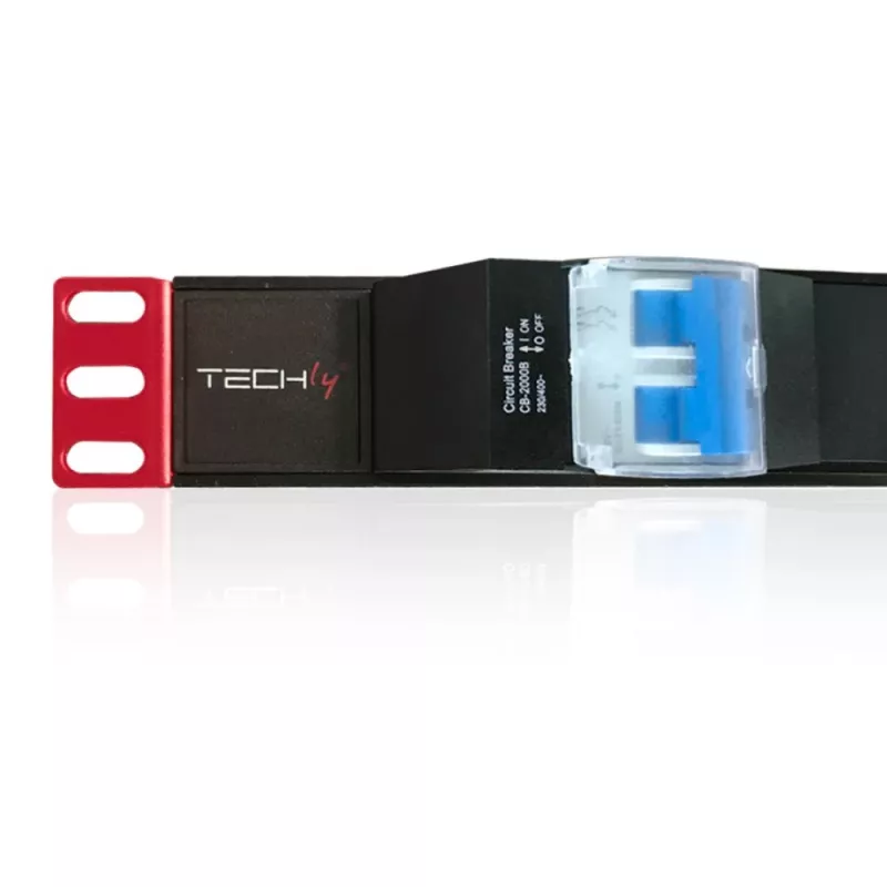 Techly I-CASE STRIP-61UD strāvas sadales bloks (PDU) 6 maiņstrāvas kontaktligzdas 1U melns, sarkans