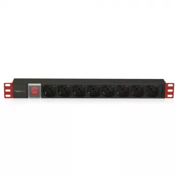 Techly I-CASE STRIP-18C20 strāvas sadales bloks (PDU) 8 maiņstrāvas izejas 1U melns, sarkans