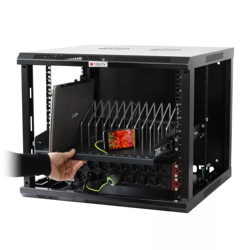 Rack shelf Techly I-CABINET-TRAY14BK Melns 4U 19 inch