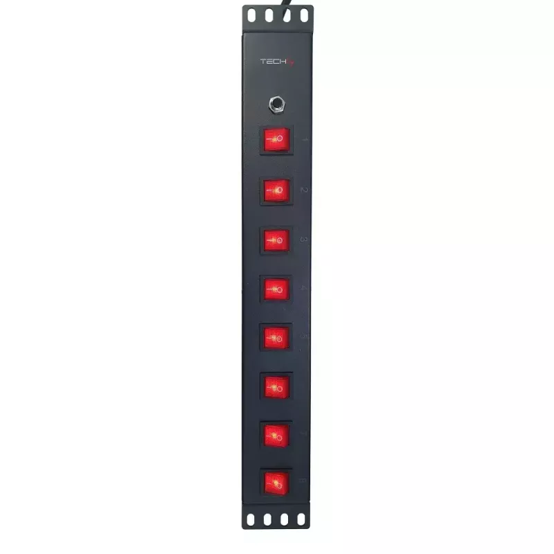 Techly 8 virzienu 19 collu statīva strāvas sadalītājs ar 8 ieslēgšanas/izslēgšanas slēdžiem 1,5 U