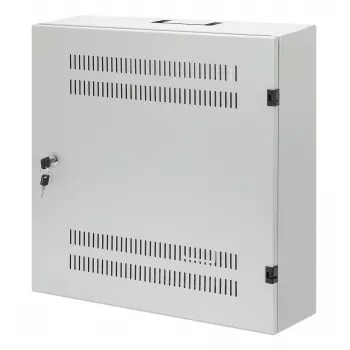 Intellinet Low-Profile 19 collu sienas skapis ar 4U horizontālajām un 2U vertikālajām sliedēm, plāns, vietu taupošs korpuss ar tikai 170 mm dziļumu, ideāli piemērots AV, multivides un novērošanas lietojumiem, samontēts, pelēks RAL 7035