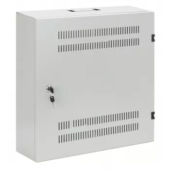 Intellinet Low-Profile 19 collu sienas skapis ar 4U horizontālajām un 2U vertikālajām sliedēm, plāns, vietu taupošs korpuss ar tikai 170 mm dziļumu, ideāli piemērots AV, multivides un novērošanas lietojumiem, samontēts, pelēks RAL 7035