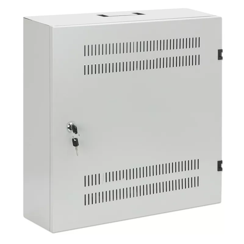Intellinet Low-Profile 19 collu sienas skapis ar 4U horizontālajām un 2U vertikālajām sliedēm, plāns, vietu taupošs korpuss ar tikai 170 mm dziļumu, ideāli piemērots AV, multivides un novērošanas lietojumiem, samontēts, pelēks RAL 7035