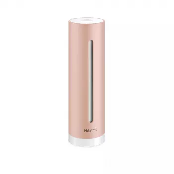 Iekštelpu gaisa kvalitātes monitors Netatmo Smart Indoor Air Quality Monitor — CO2 0–5000 ppm, temperatūra 0–50°C, troksnis, Wi‑Fi/Bluetooth, maiņstrāvas barošana, alumīnijs, rožu zelts
