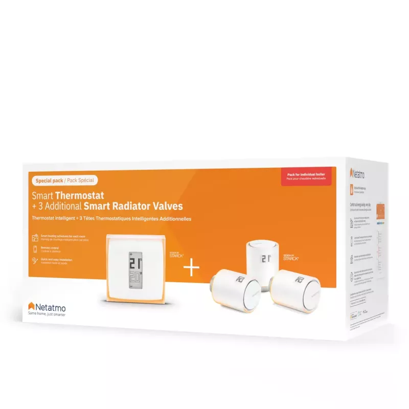 Netatmo komplekts: viedais termostats + 3 papildu viedie radiatoru vārsti