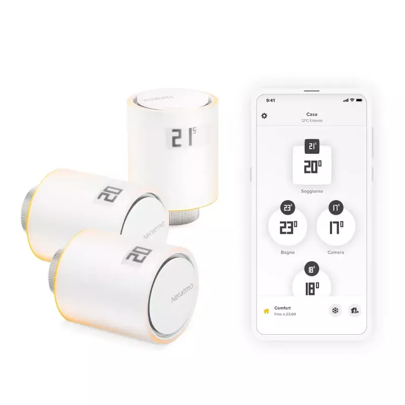Netatmo viedie radiatoru vārsti komplektā: 3 papildu viedie radiatoru vārsti
