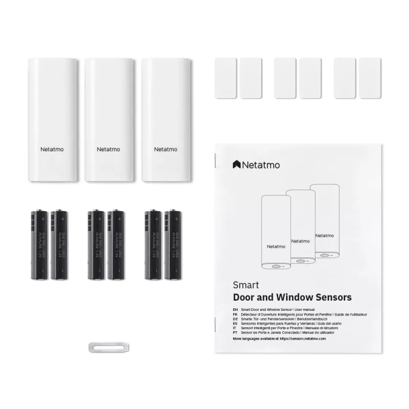 Durvju/logu sensors Netatmo DTG-EC bezvadu, laikapstākļu izturīgs 3 V (2×AAA), darbības rādiuss 80 m, balts, 3 gab. komplekts