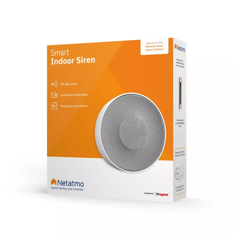 Bezvadu sirēna Netatmo NA-NIS01 iekštelpu balta, 110 dB, USB ports, AA x4, 130×35×130 mm