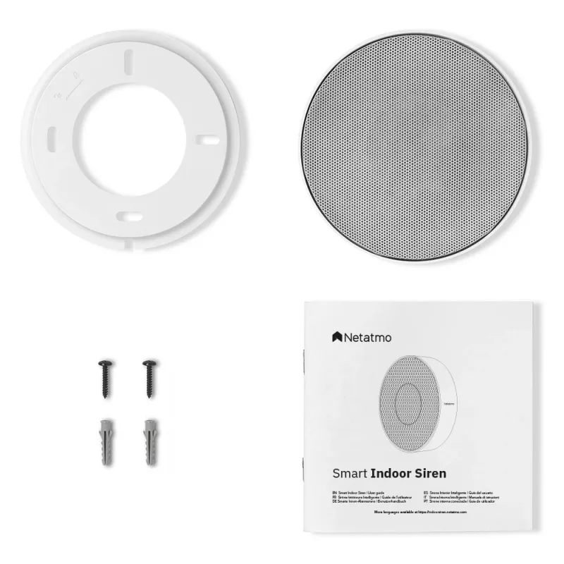 Bezvadu sirēna Netatmo NA-NIS01 iekštelpu balta, 110 dB, USB ports, AA x4, 130×35×130 mm