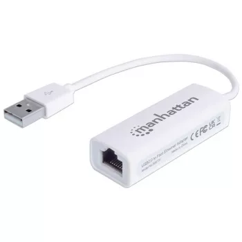 Manhattan USB-A ātrgaitas Ethernet adapteris, 10/100 Mb/s tīkla, 480 Mb/s (USB 2.0), ātrgaitas USB, RJ45, balts, trīs gadu garantija