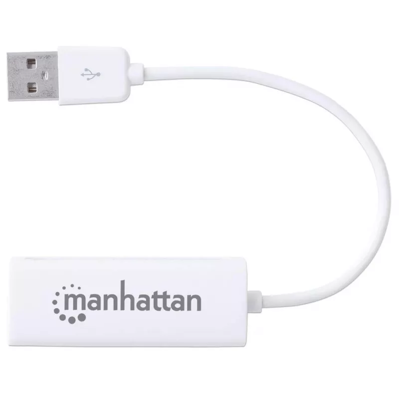 Manhattan USB-A ātrgaitas Ethernet adapteris, 10/100 Mb/s tīkla, 480 Mb/s (USB 2.0), ātrgaitas USB, RJ45, balts, trīs gadu garantija