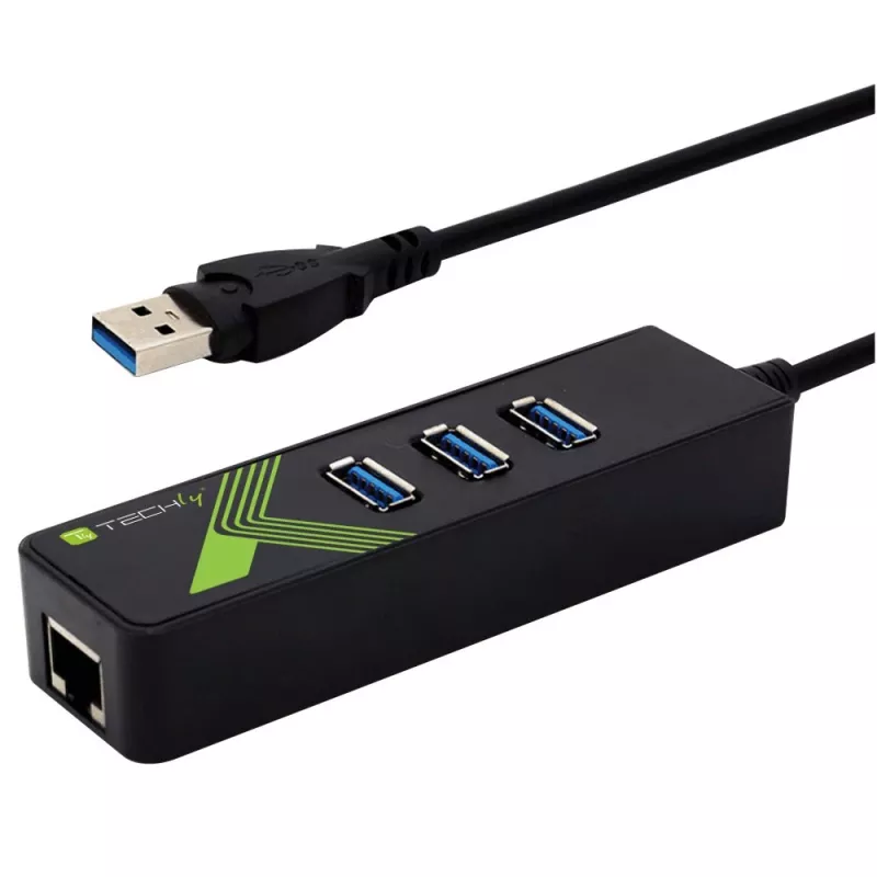 Techly IDATA USB-ETGIGA-3U2 klēpjdatora dokstacija/portu replikators USB 3.2 Gen 1 (3.1 Gen 1) Type-A Melns