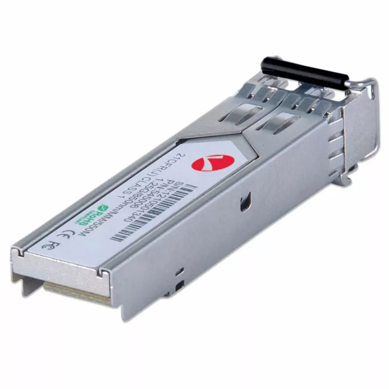 Intellinet raiduztvērēja modulis optiskais, gigabitu šķiedras SFP Mini-GBIC, 1000Base-Sx (LC) vairākmodu ports, 550 m, viļņu garums 850 nm, Ethernet, šķiedra, MSA saderīgs, ekvivalents Cisco GLC-SX-MM, trīs gadu garantija