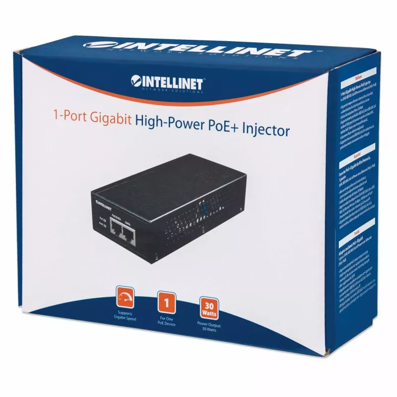 Intellinet Gigabit High-Power PoE+ Injectors, 1 x 30 W, IEEE 802.3at/af Power over Ethernet (PoE+/PoE)