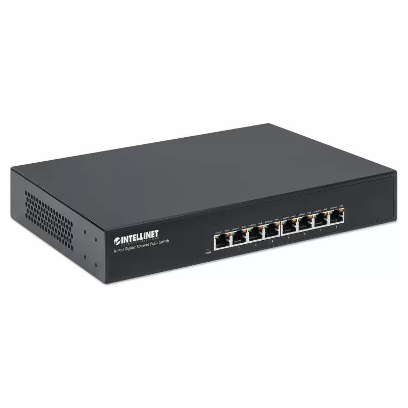 Intellinet 8 portu Gigabit Ethernet PoE+ slēdzis, 8 x PoE porti, IEEE 802.3at/af Barošana caur Ethernet (PoE+/PoE), Endspan, darbvirsmas, kaste