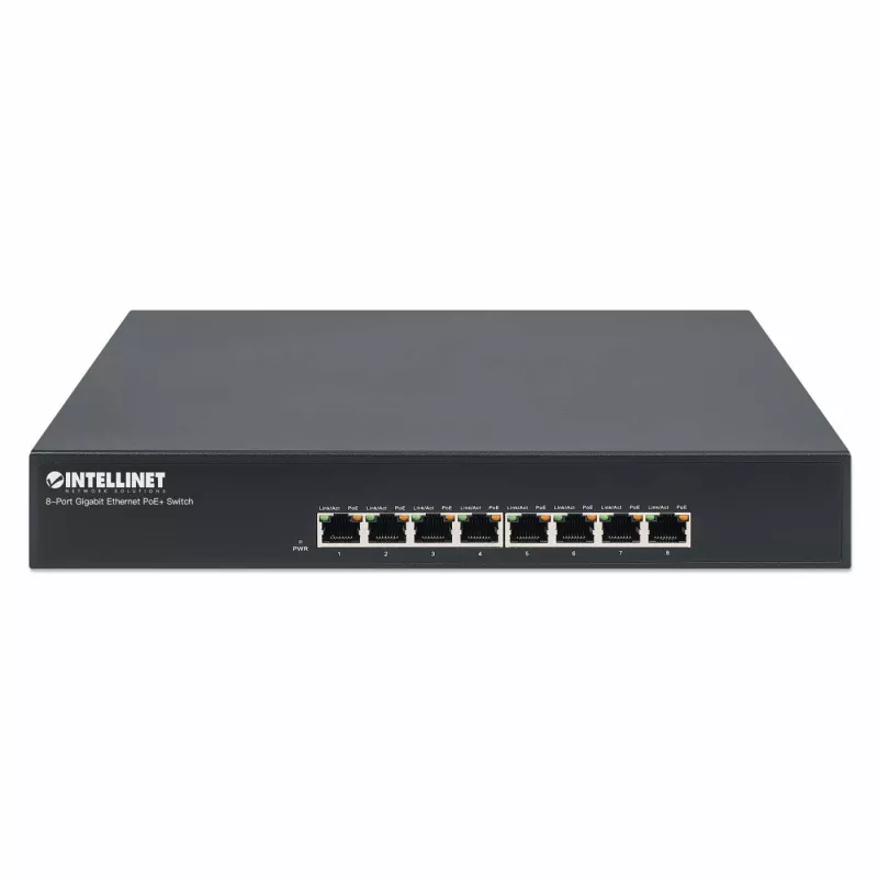 Intellinet 8 portu Gigabit Ethernet PoE+ slēdzis, 8 x PoE porti, IEEE 802.3at/af Barošana caur Ethernet (PoE+/PoE), Endspan, darbvirsmas, kaste