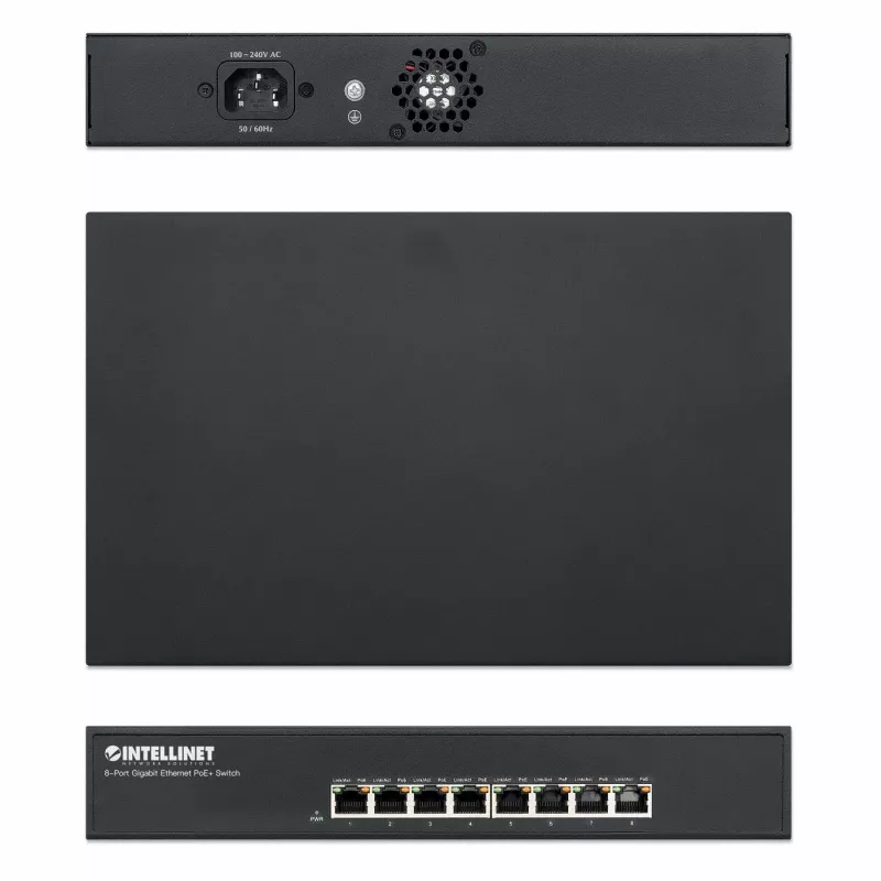 Intellinet 8 portu Gigabit Ethernet PoE+ slēdzis, 8 x PoE porti, IEEE 802.3at/af Barošana caur Ethernet (PoE+/PoE), Endspan, darbvirsmas, kaste