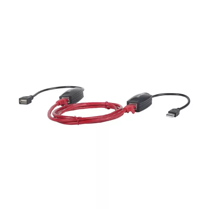 Manhattan USB-A līnijas pagarinātājs, lietošanai ar RJ45 tīkla kabeli (nav iekļauts), pagarina USB ierīci līdz 60 m, kopnes barošana, piemēroti Cat5e/Cat6/Cat6A RJ45 tīkla kabeļi, melns, trīs gadu garantija