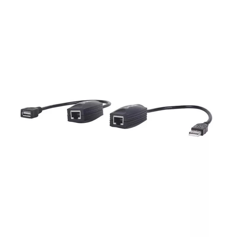 Manhattan USB-A līnijas pagarinātājs, lietošanai ar RJ45 tīkla kabeli (nav iekļauts), pagarina USB ierīci līdz 60 m, kopnes barošana, piemēroti Cat5e/Cat6/Cat6A RJ45 tīkla kabeļi, melns, trīs gadu garantija